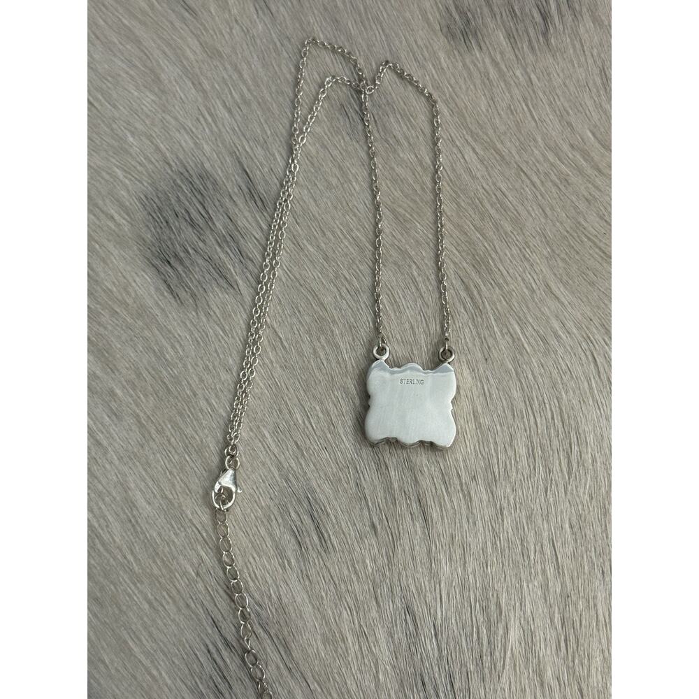 Sterling Silver 925 Pink Conch Oval Multi-Stone Six Stone Bar Necklace 16”-18” - Picture 6 of 8